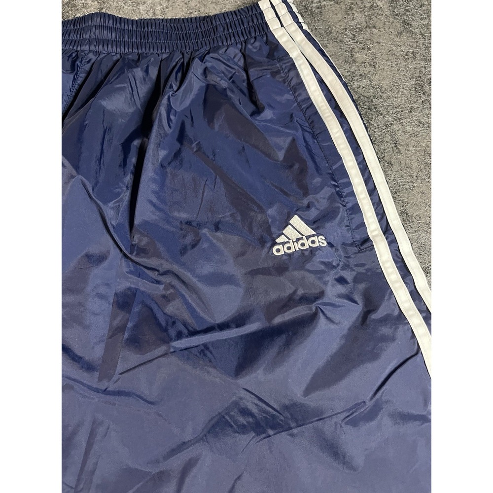 Vintage Adidas Snap Button Track Pants Men's XL Blue Silky Baggy Wide Leg Y2K - Picture 3 of 10